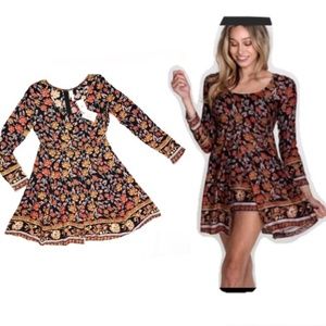Anthro Dark Floral Romper Dress with Attached Shorts By Raga
